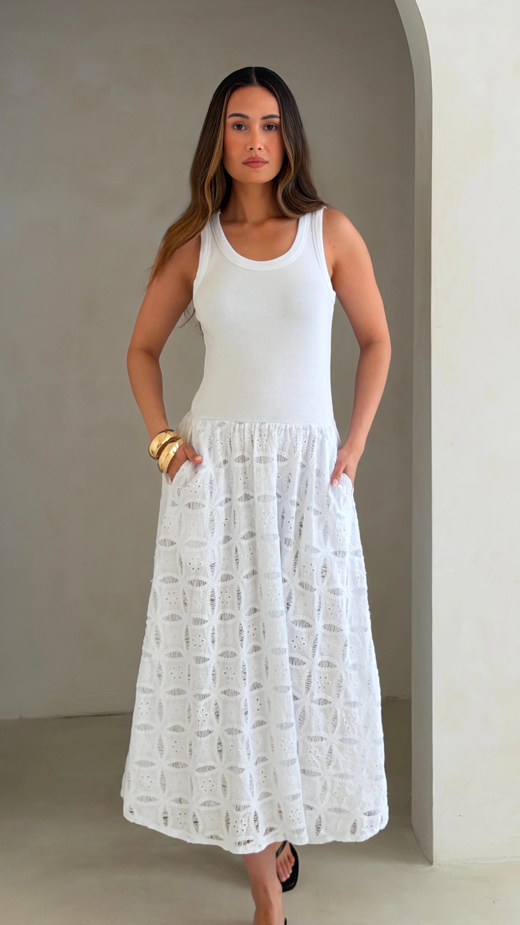 Melanie Broderie Dress - White - Image 6