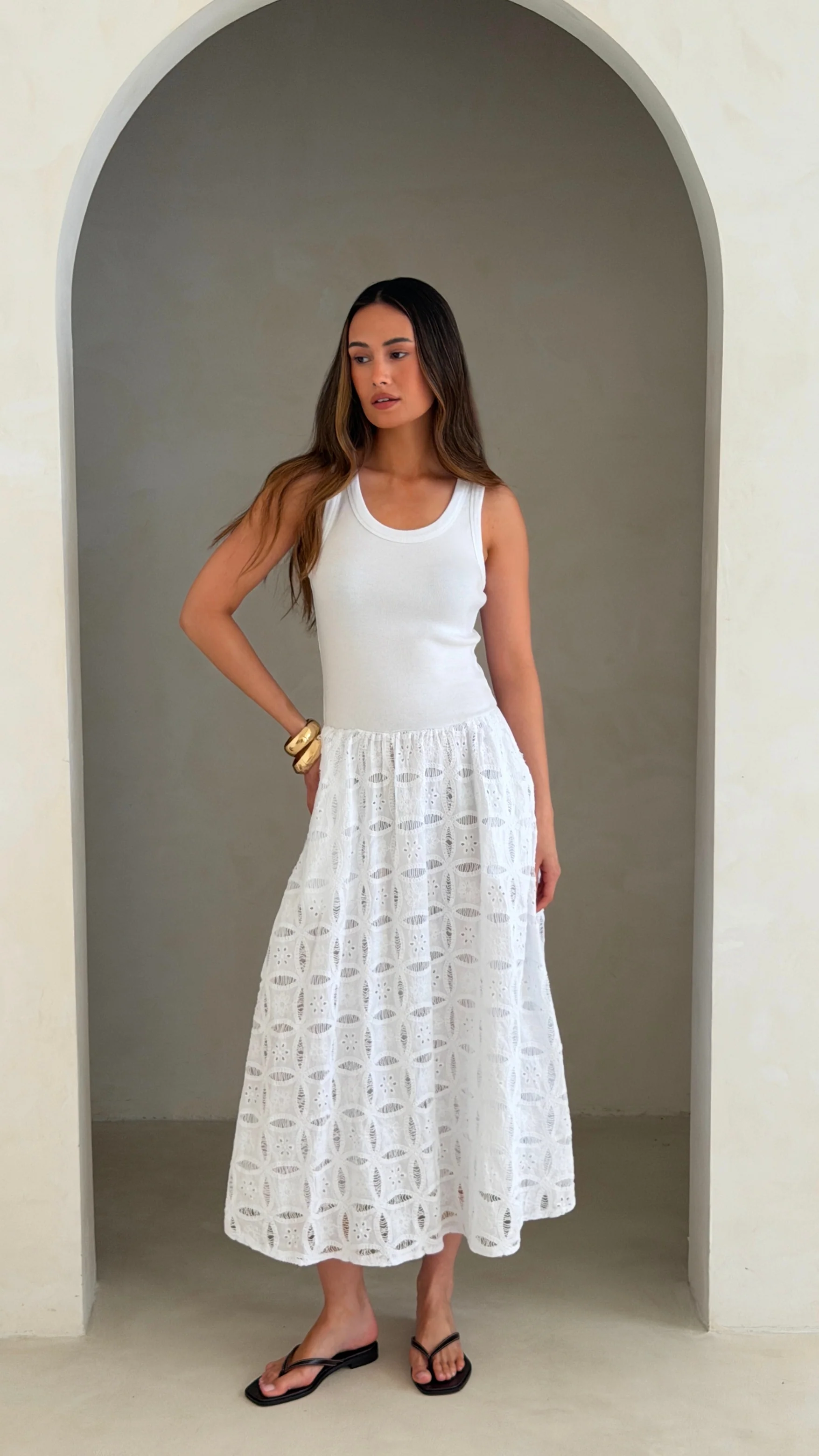Melanie Broderie Dress - White - Image 9