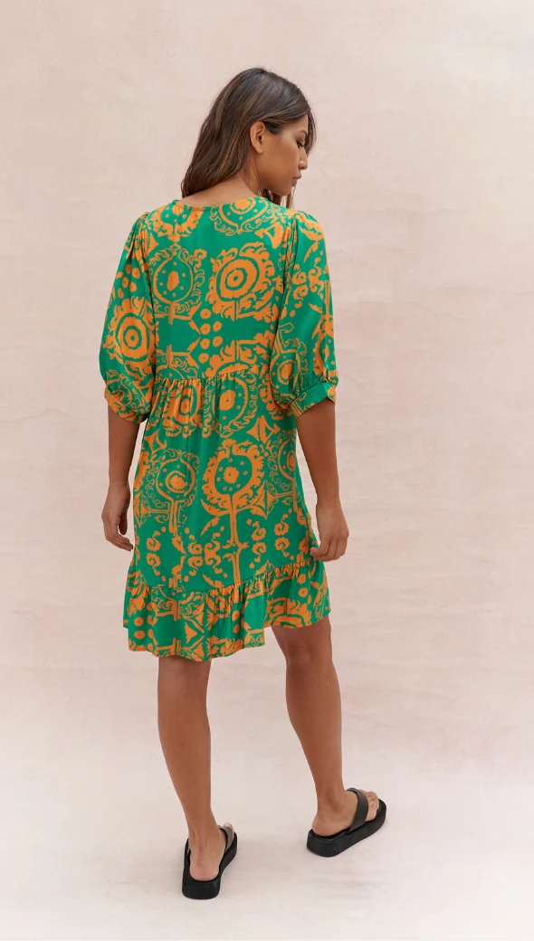 Michelle Dress - Green Orange Print - Image 4