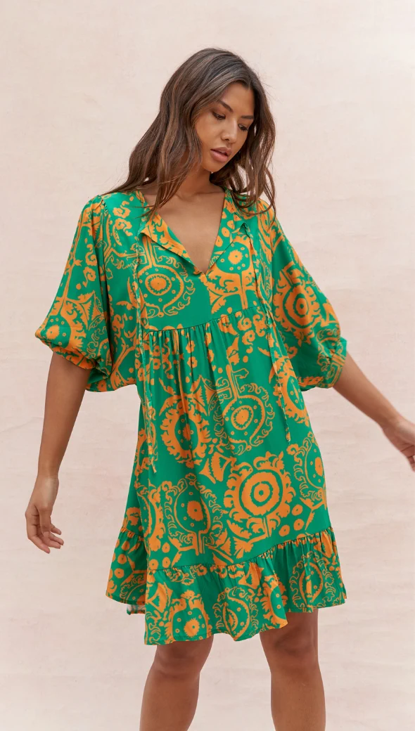 Michelle Dress - Green Orange Print - Image 5
