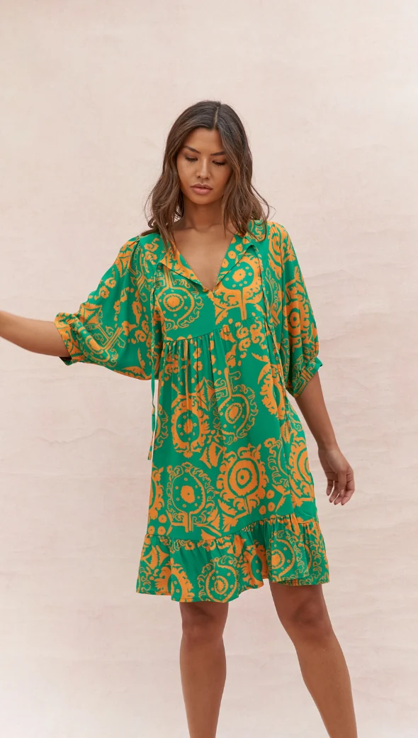 Michelle Dress - Green Orange Print - Image 8
