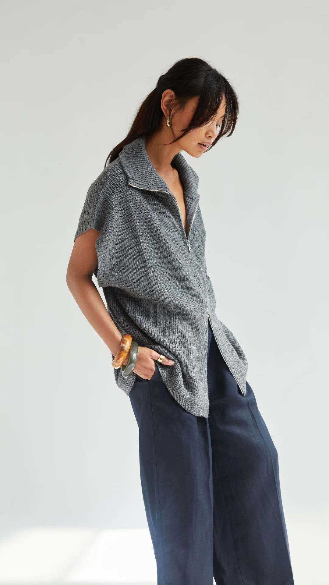 Millie Sleeveless Knit Cardigan - Grey - Image 5