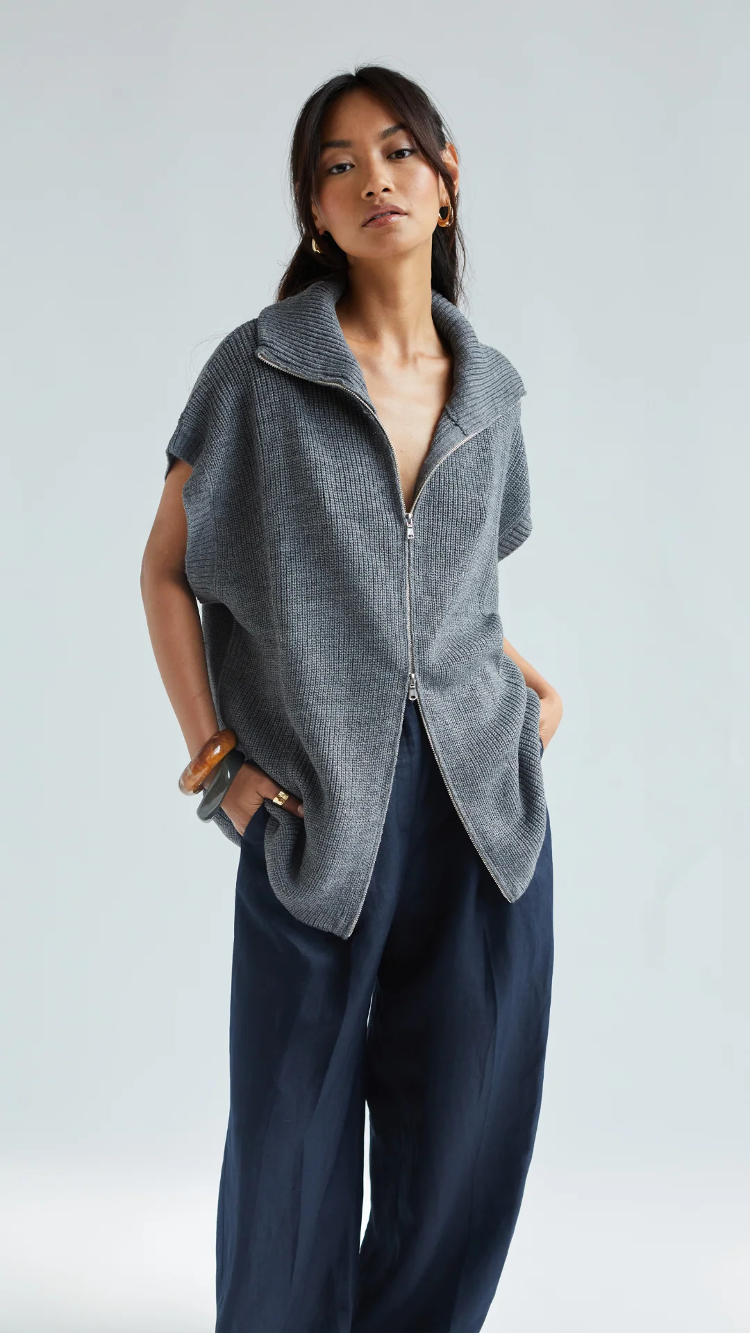 Millie Sleeveless Knit Cardigan - Grey - Image 9