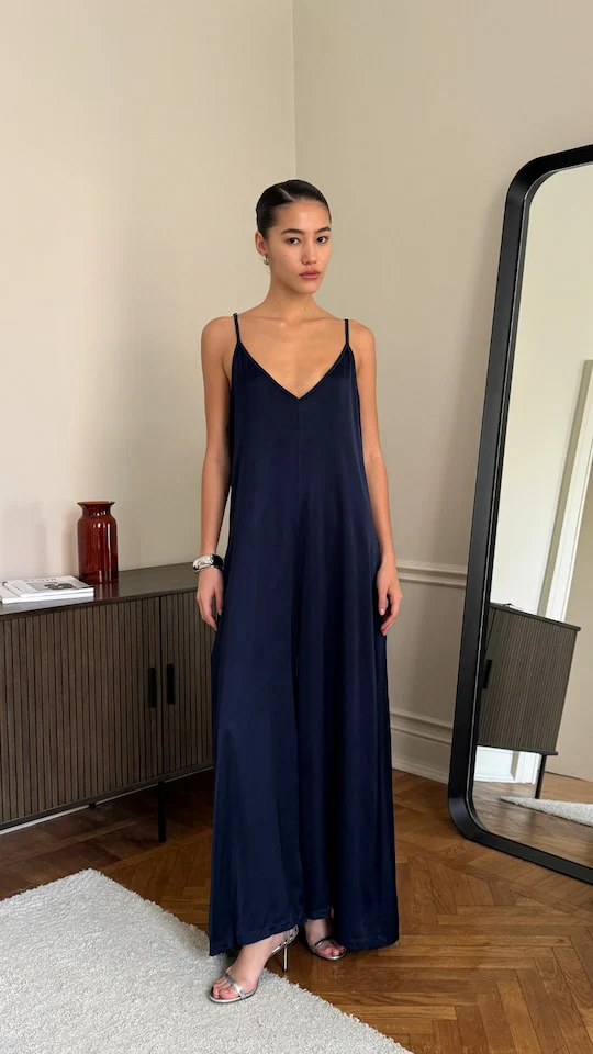 Natalie Satin Jumpsuit - Deep Blue - Image 3