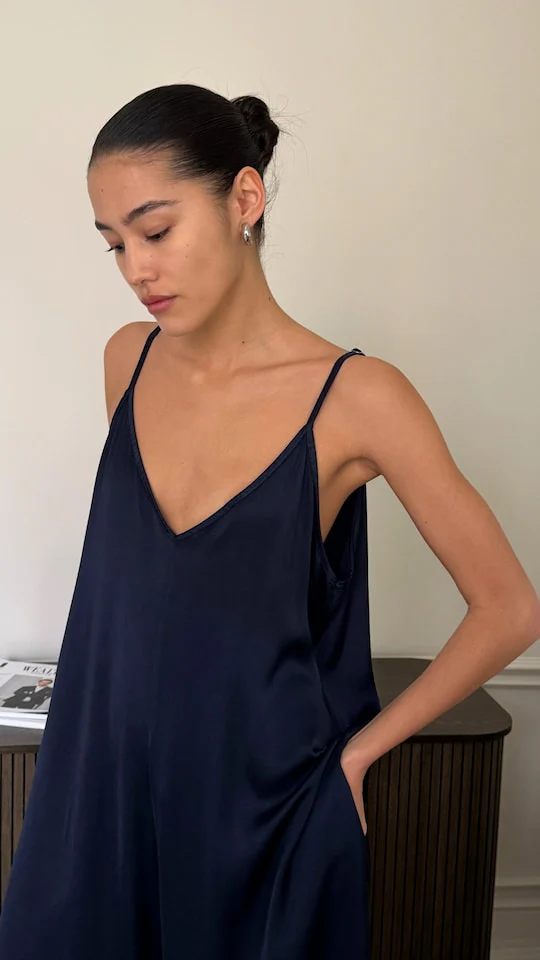 Natalie Satin Jumpsuit - Deep Blue - Image 4