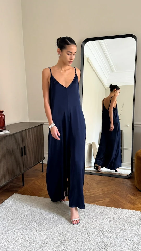 Natalie Satin Jumpsuit - Deep Blue - Image 6