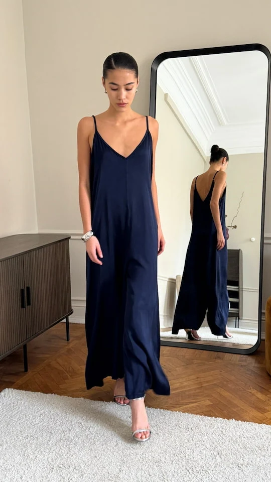 Natalie Satin Jumpsuit - Deep Blue - Image 8
