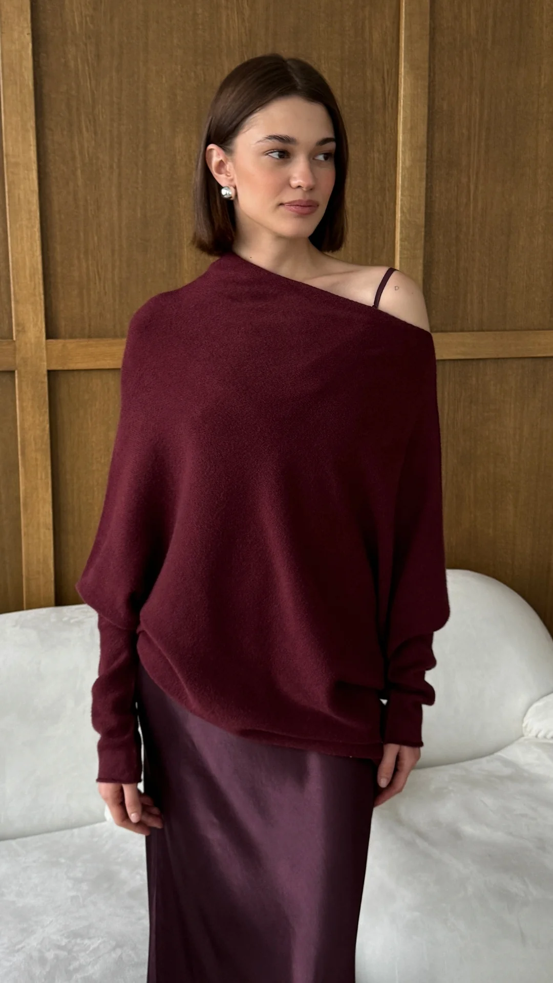 Natalie Asymmetric Sweater - Burgundy - Image 9