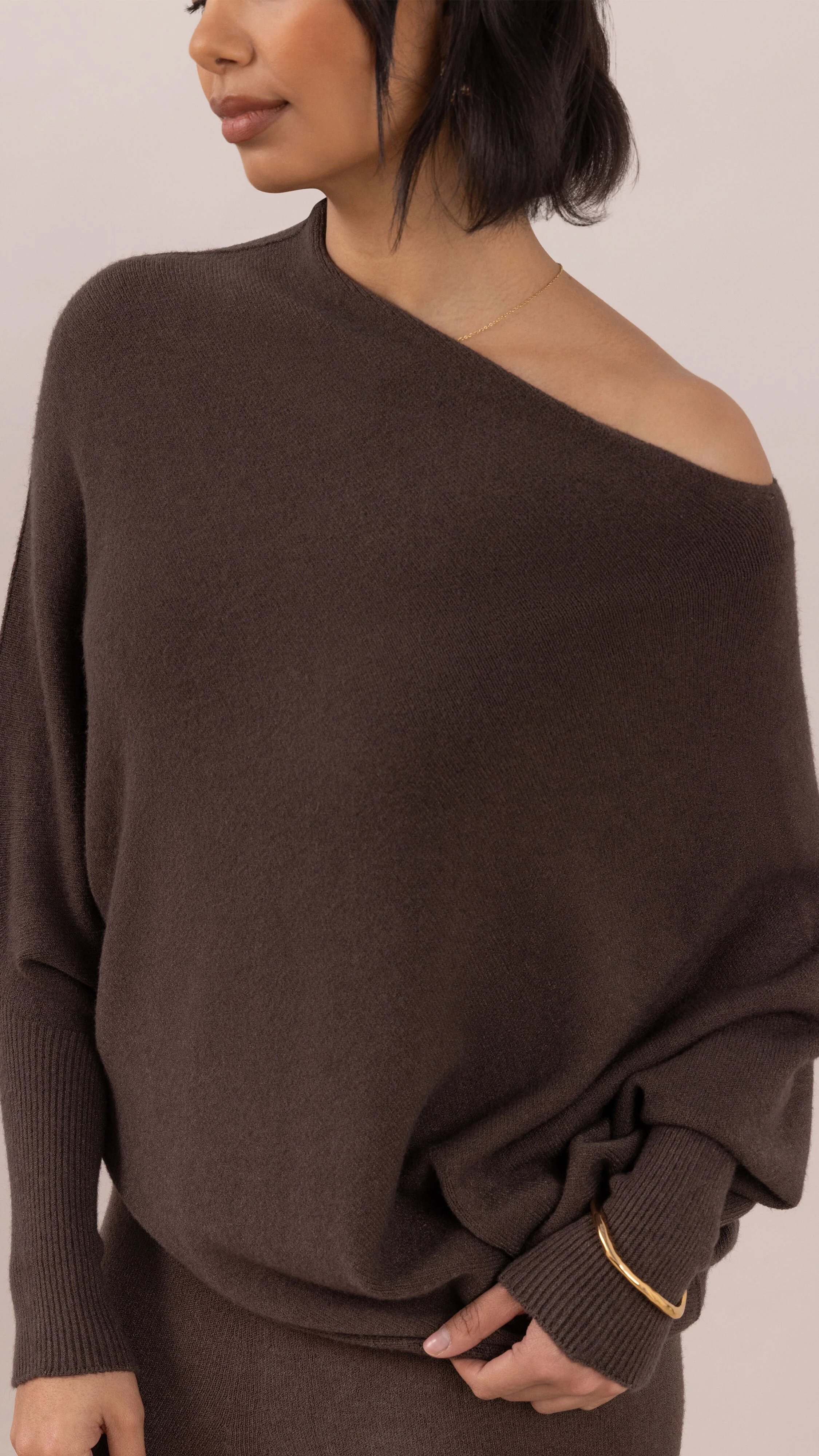 Natalie Asymmetric Sweater - Dark Espresso - Image 7