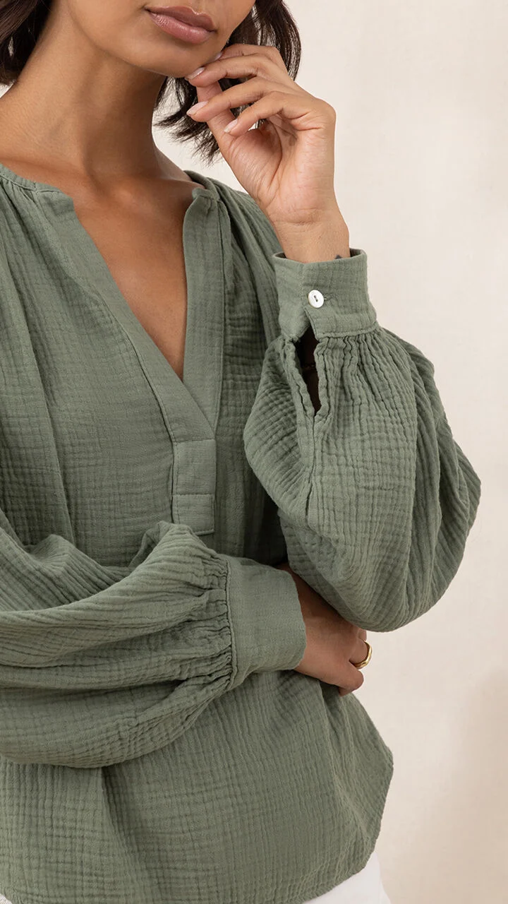 Peach Cotton Shirt - Khaki - Image 6