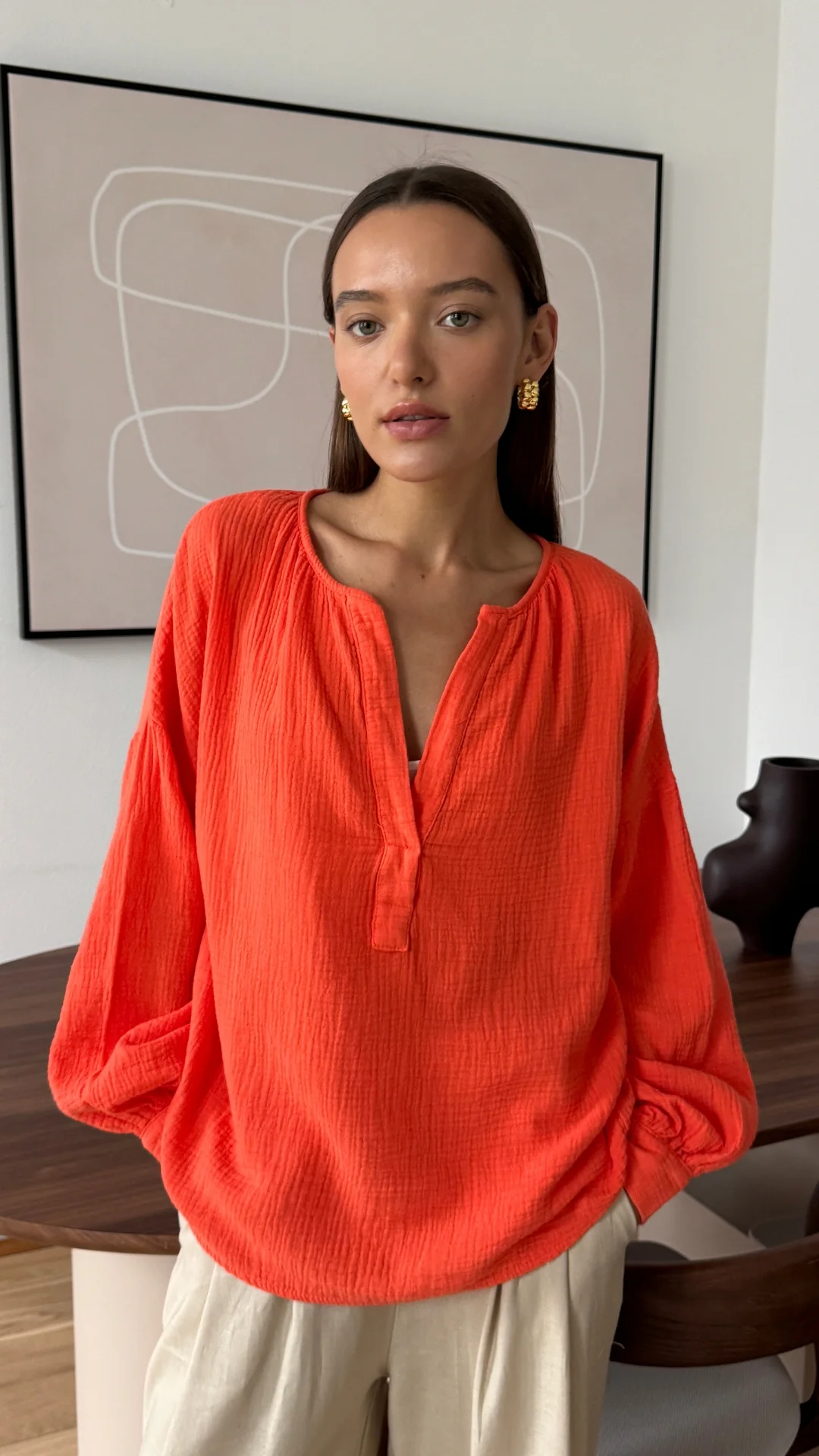 Peach Cotton Shirt - Tangerine - Image 7