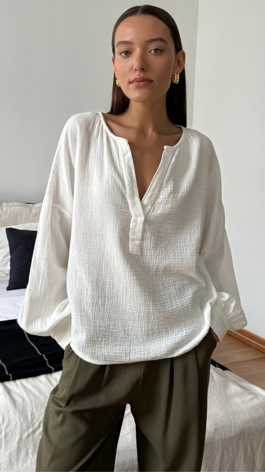 Peach Cotton Shirt - White - Image 7