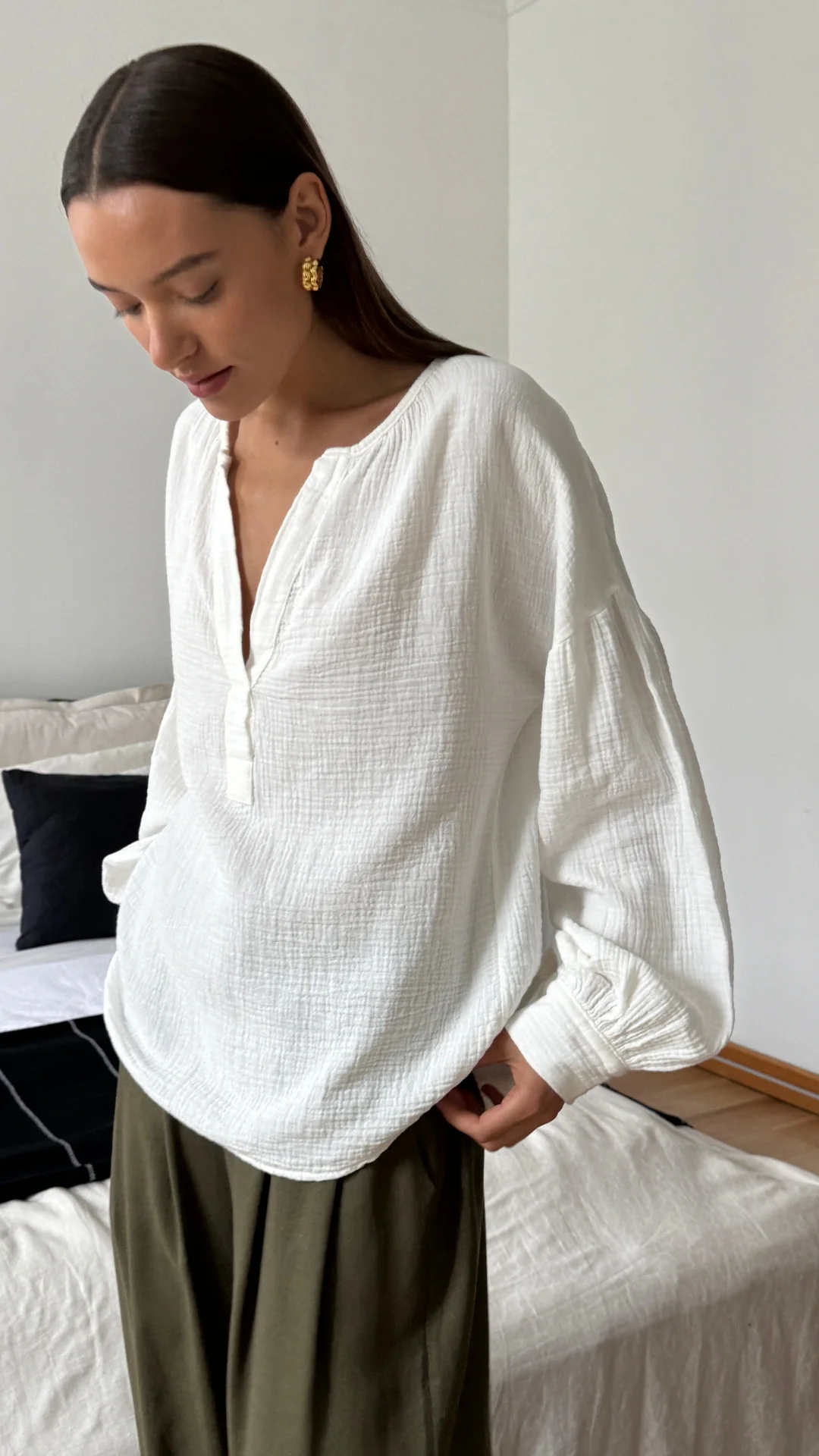Peach Cotton Shirt - White - Image 9