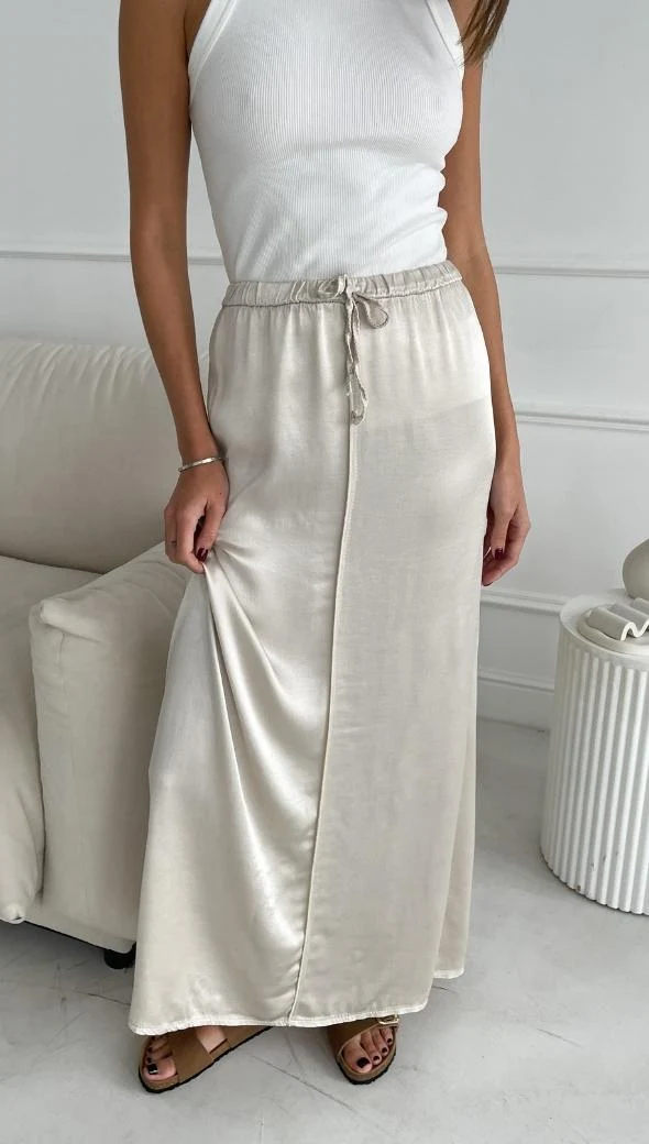 Phoebe Satin  Skirt - Pearl - Image 11