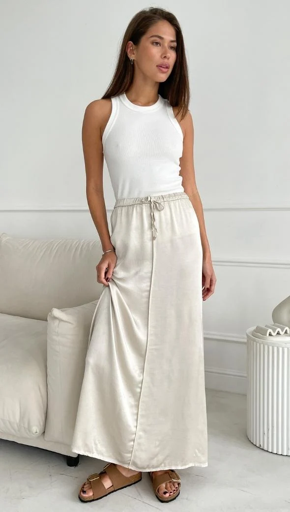 Phoebe Satin  Skirt - Pearl - Image 13