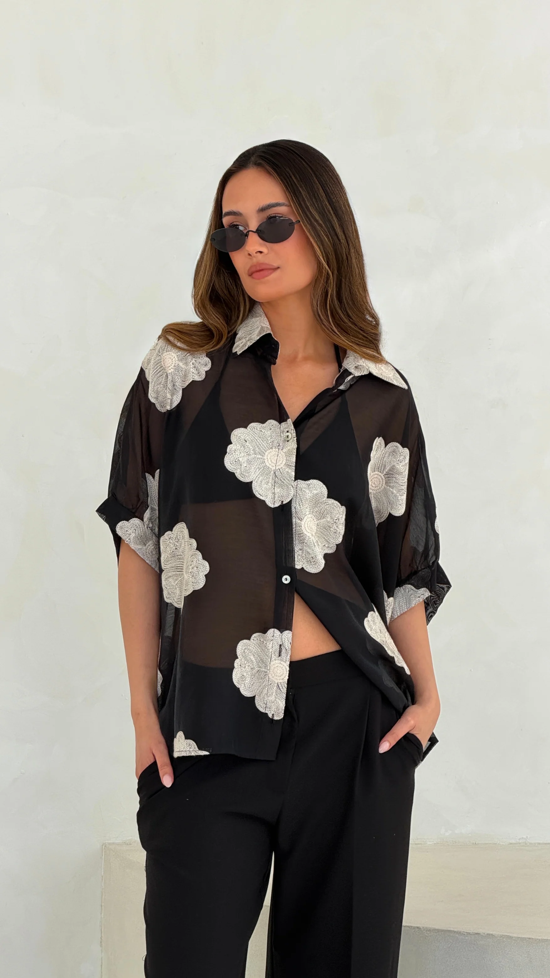 Rosie Embroidered Shirt - Black - Image 12
