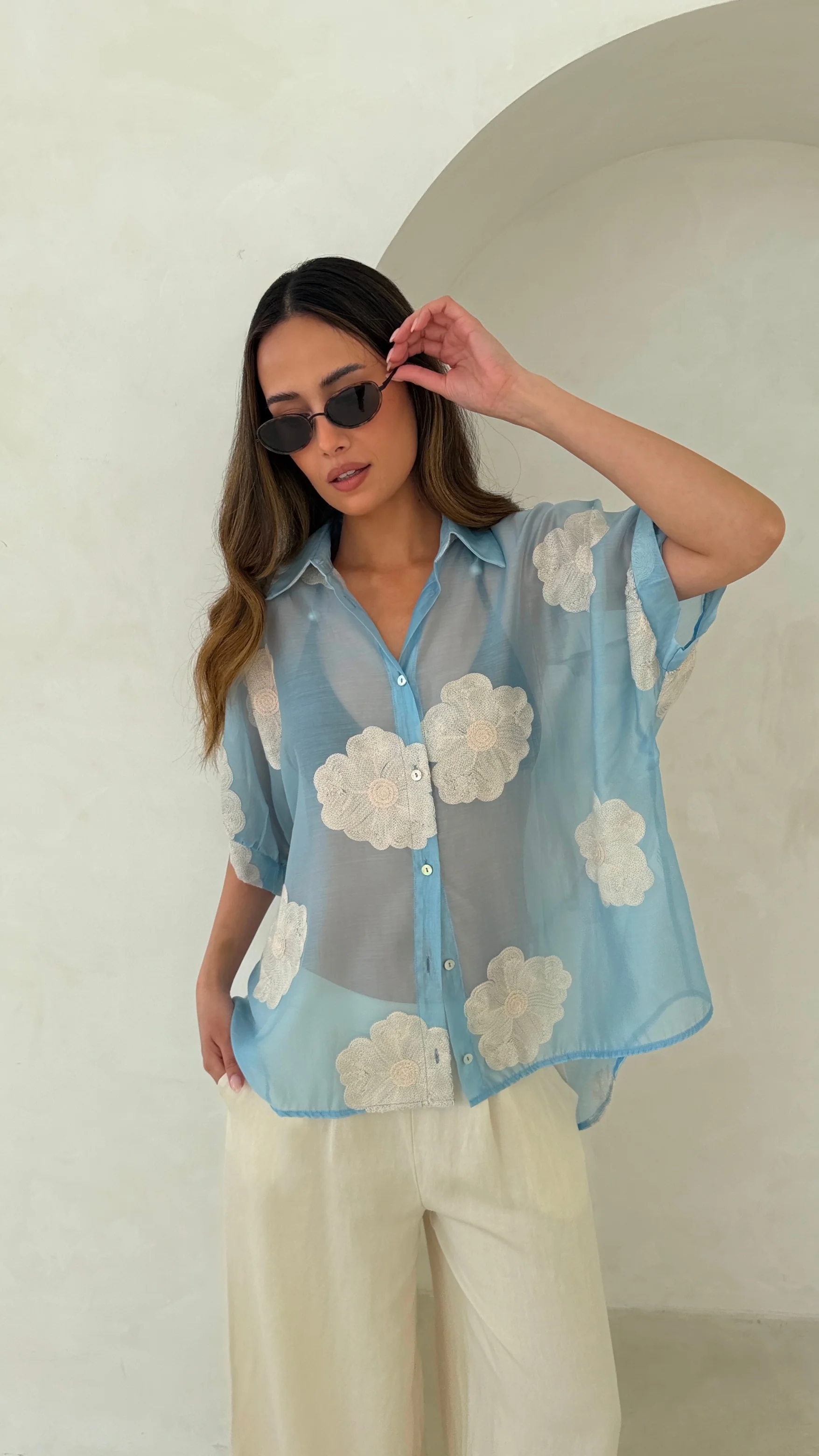 Rosie Embroidered Shirt - Blue - Image 12