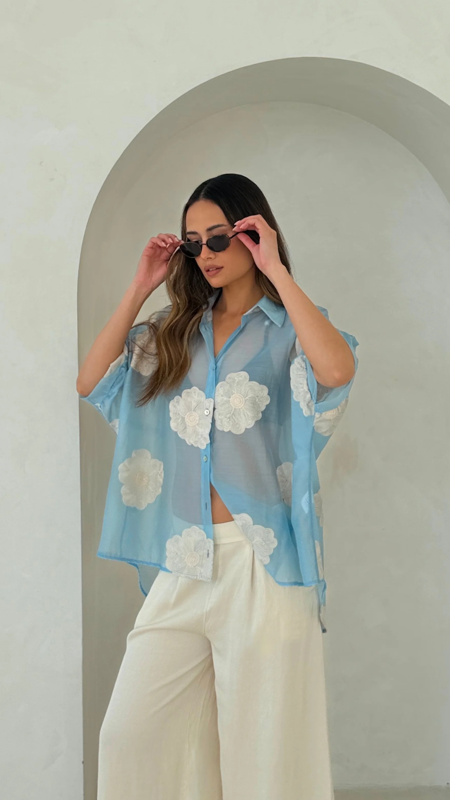 Rosie Embroidered Shirt - Blue - Image 3