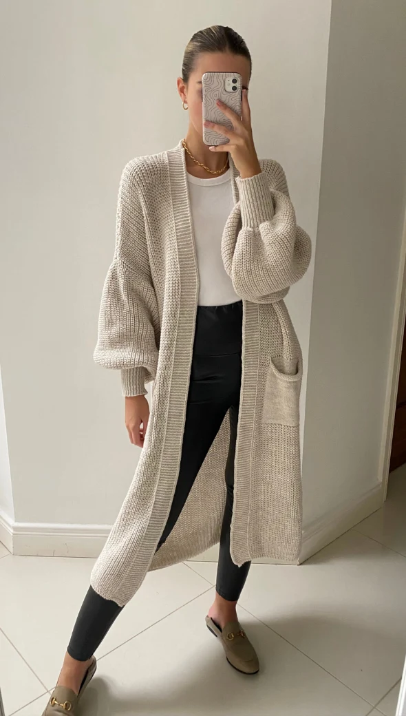 Selma Bell Sleeve Cardigan - Sand - Image 6