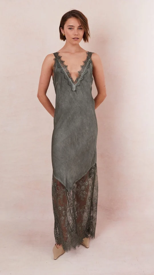 Solange Slip Dress- Khaki - Image 4