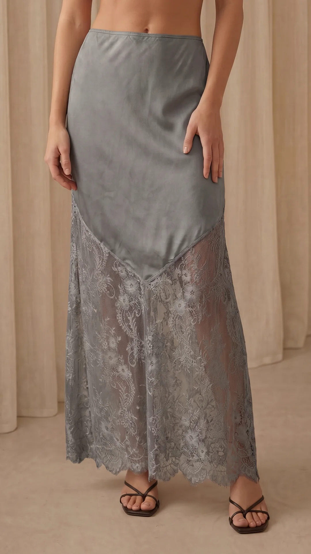 Solene Lace Skirt - Mid Grey - Image 2