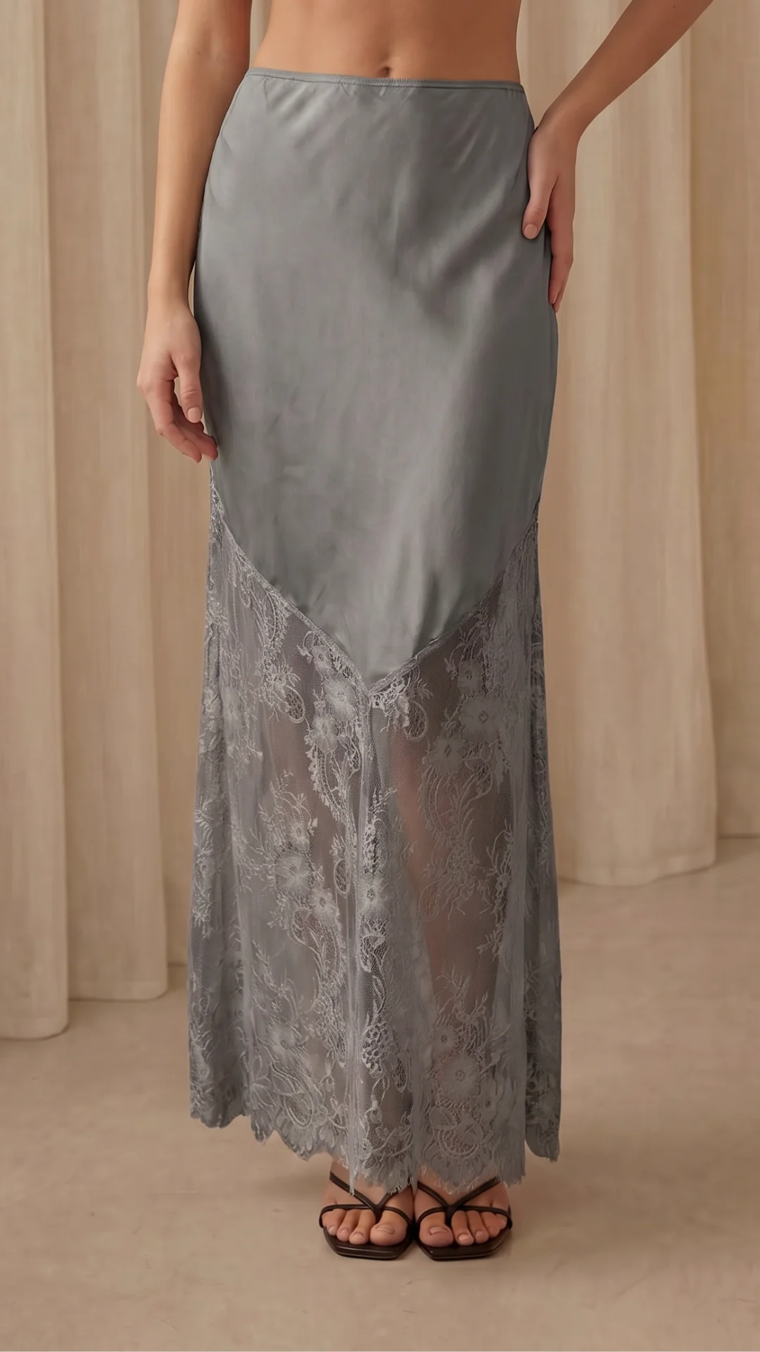 Solene Lace Skirt - Mid Grey - Image 3