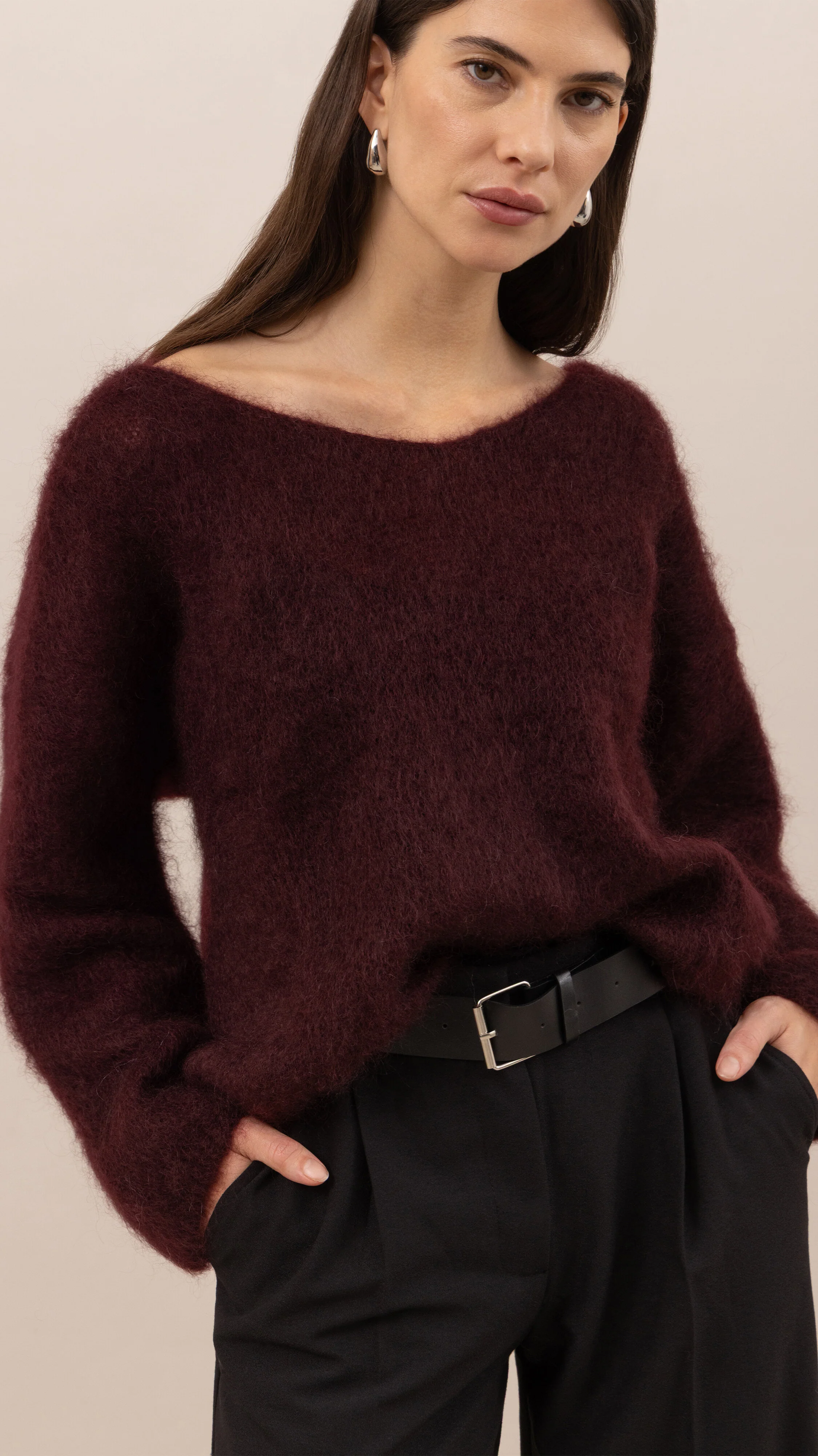 Tess Mohair V-Neck Sweater - Wine - Image 4