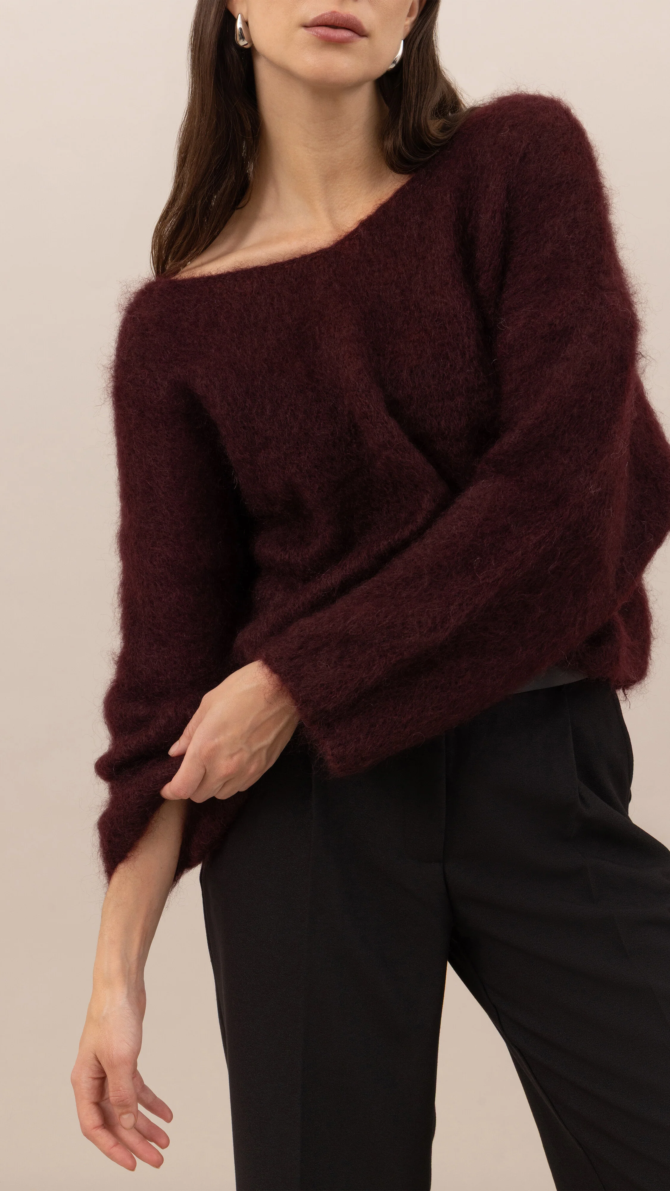 Tess Mohair V-Neck Sweater - Wine - Image 7
