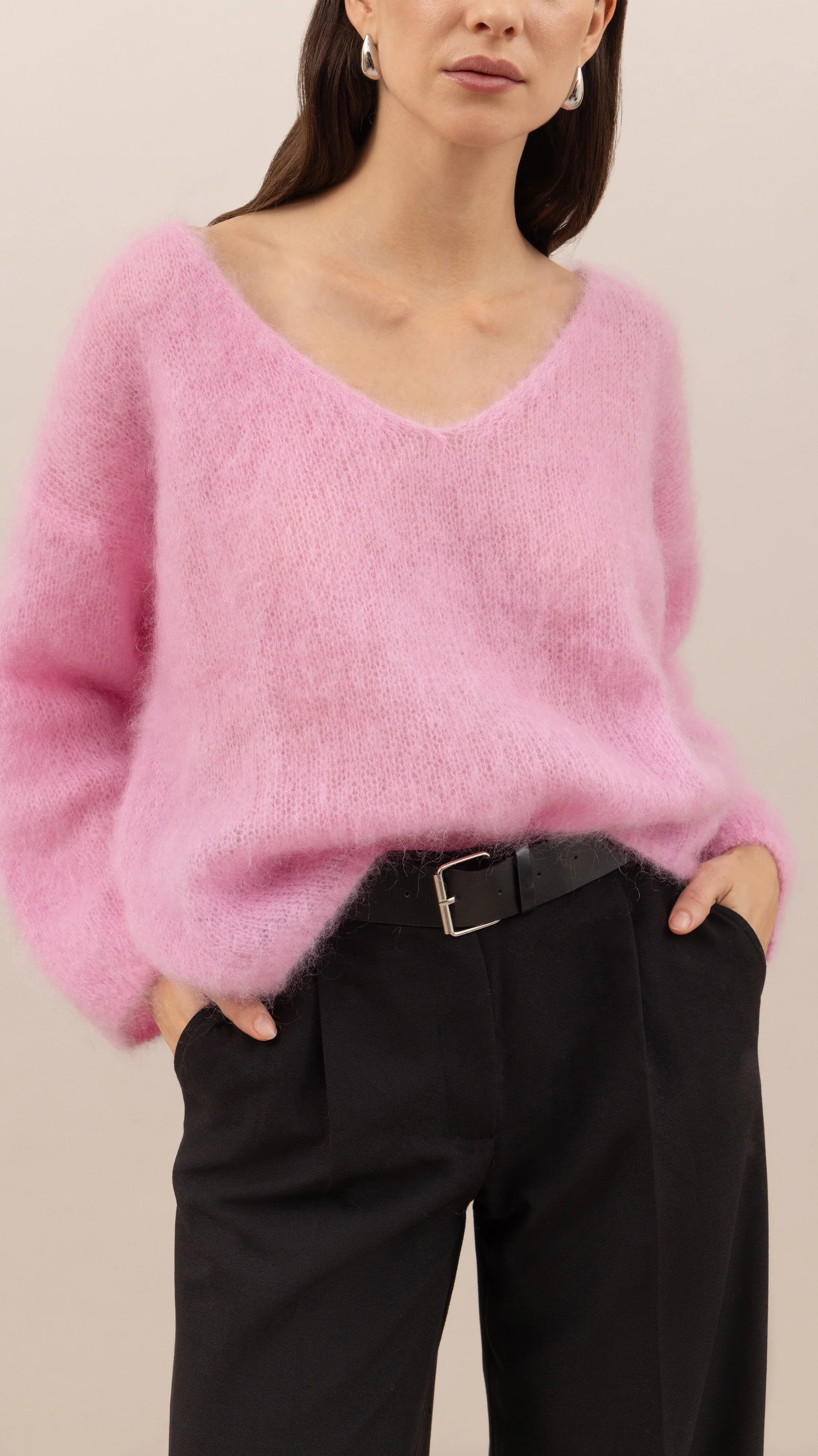Tess Mohair V-Neck Sweater - Pink - Image 6