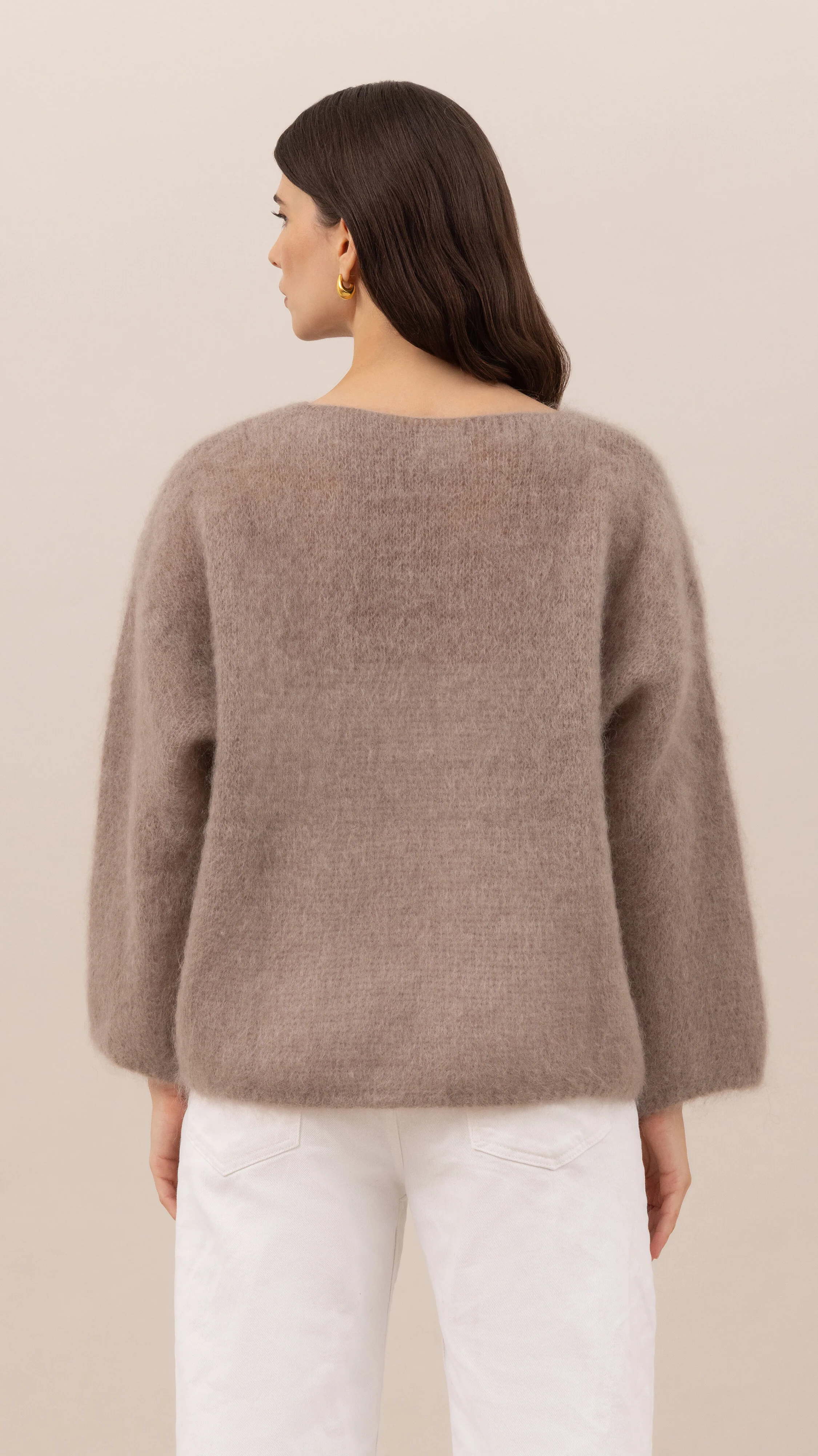 Tess Mohair V-Neck Sweater - Taupe - Image 10