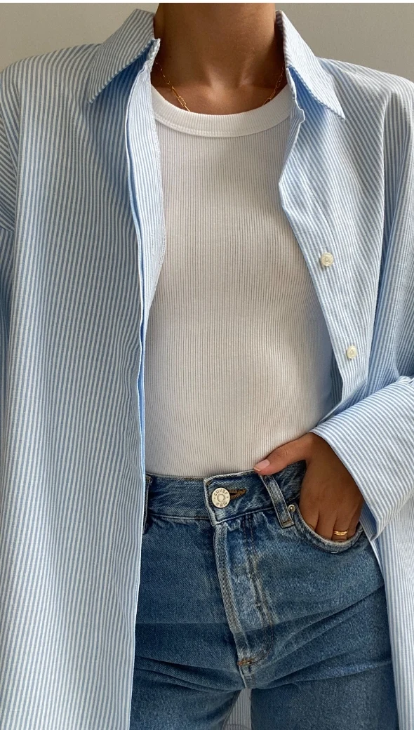 Tila Boyfriend Shirt - Blue Stripe - Image 11