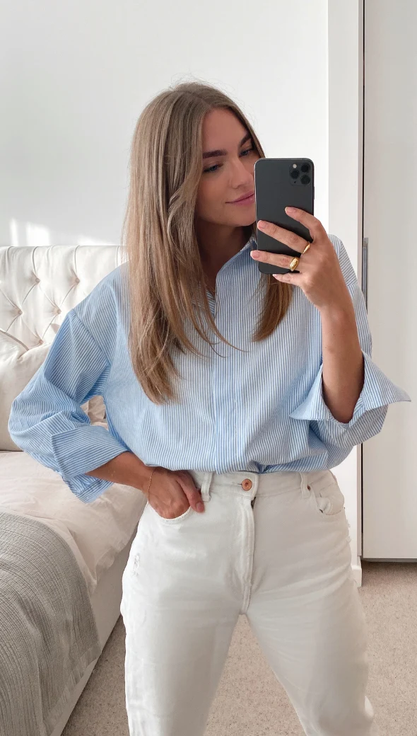 Tila Boyfriend Shirt - Blue Stripe - Image 3