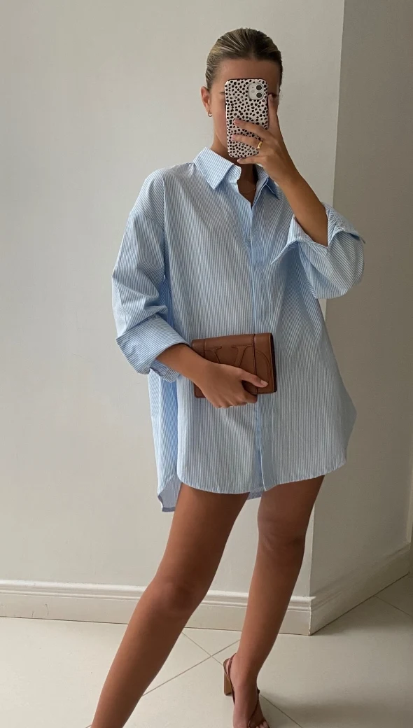 Tila Boyfriend Shirt - Blue Stripe - Image 8