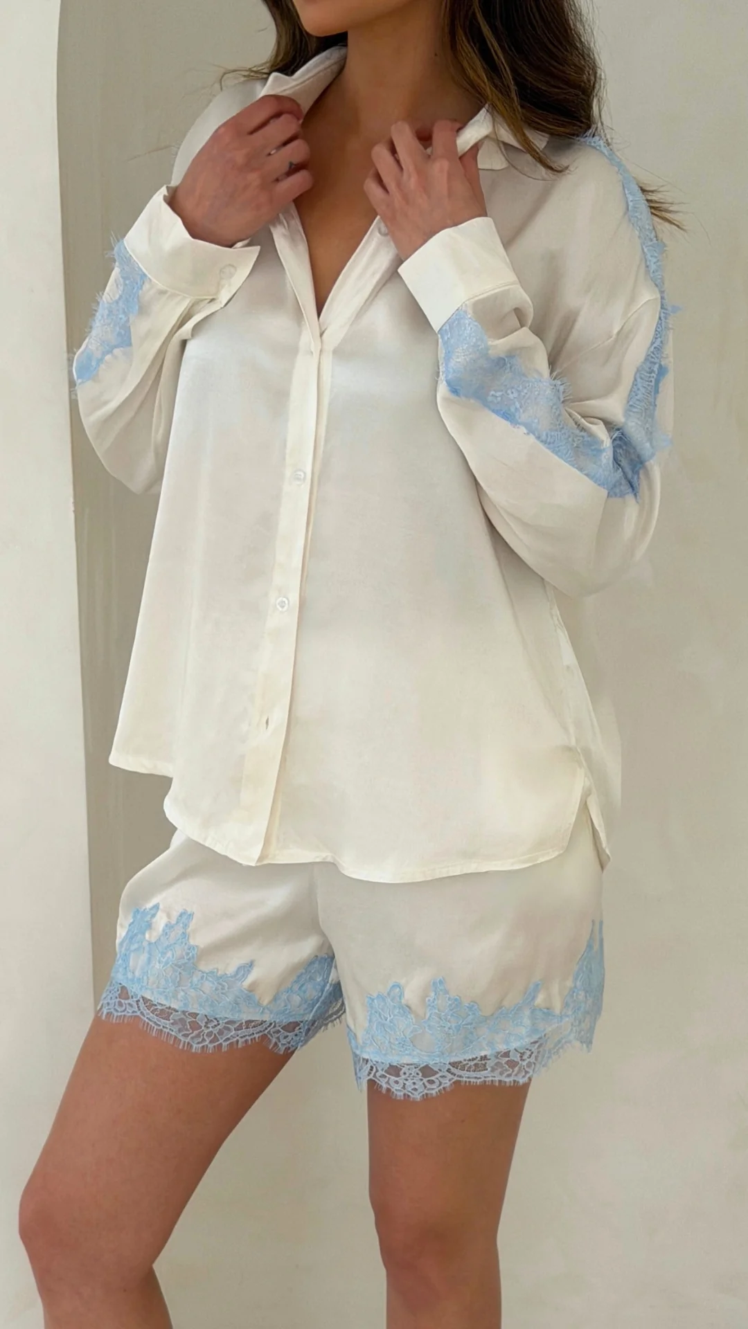 Vera Satin Lace Shorts  - Ivory - Image 6